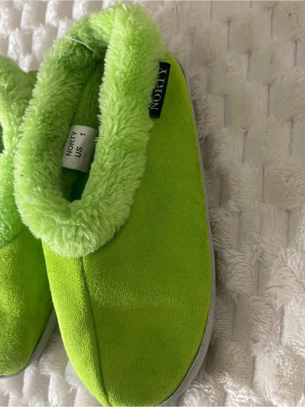 Kids Plush Slip-On Slippers in Bright Lime Green